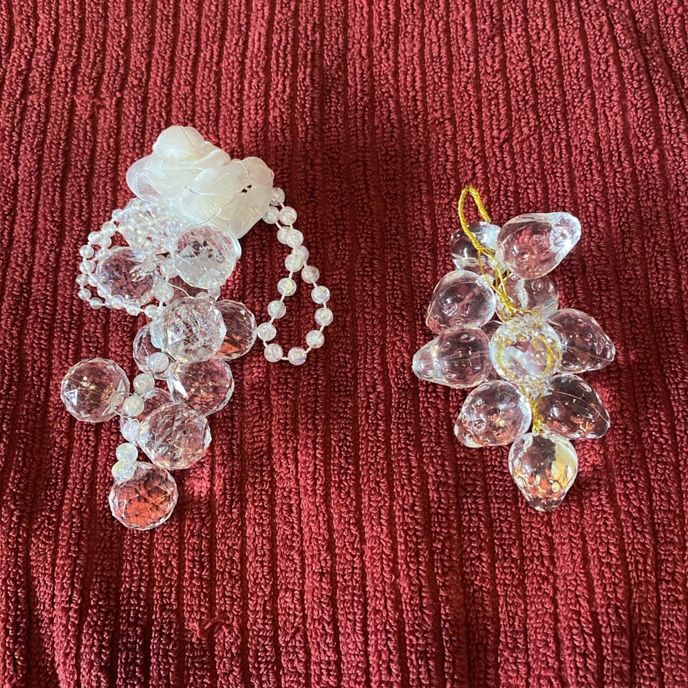 Set Of Vintage Clear Acrylic Strawberries And Set Of Balls Beads With Ribbon